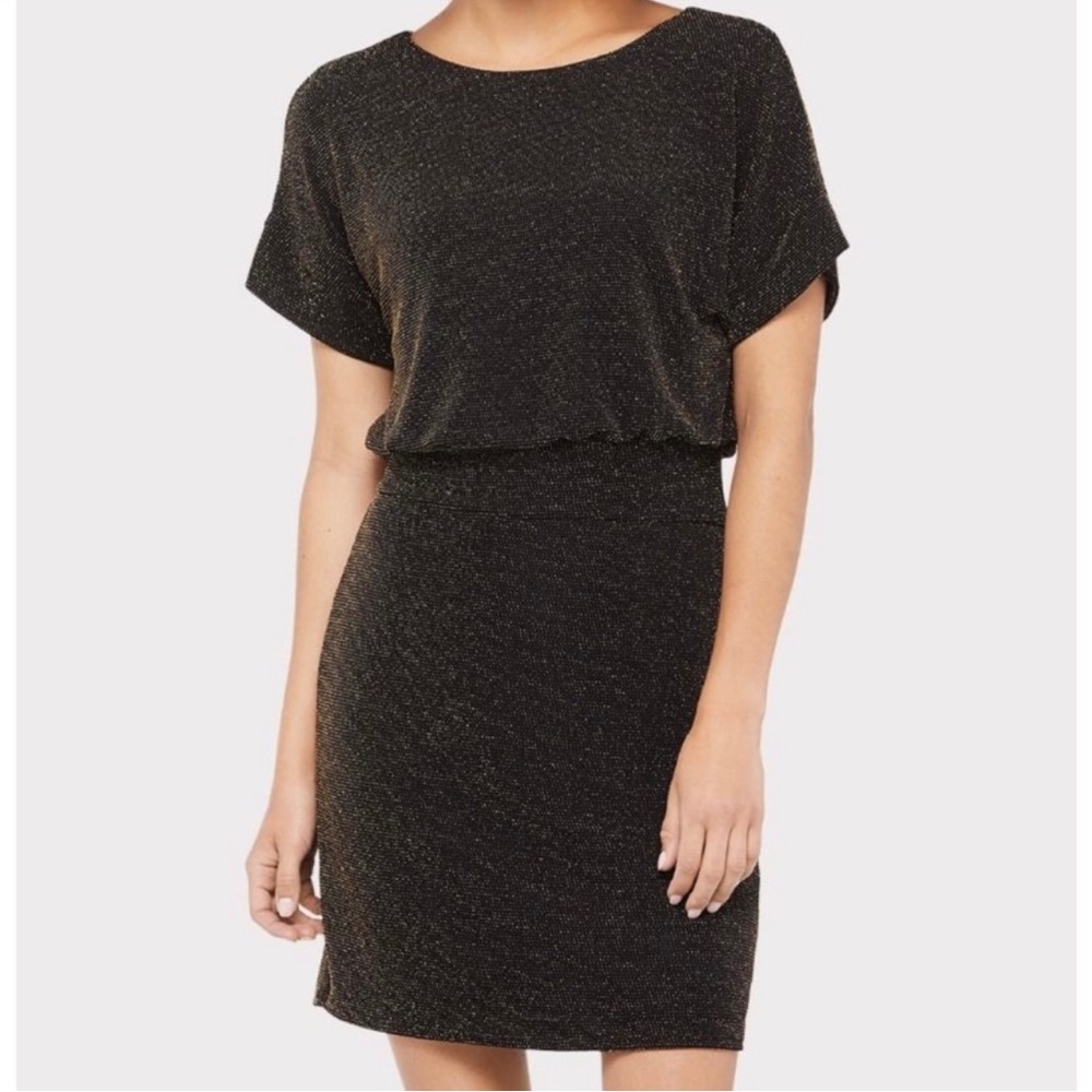 NWT-Size M Peyton Jensen Black/Gold mini sparkle dress, short sleeve